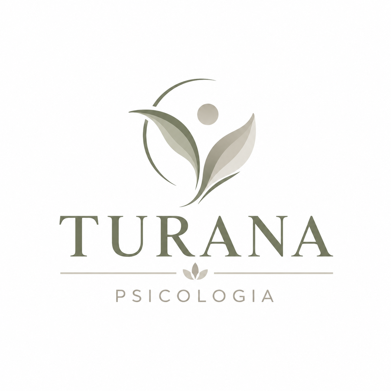 Turana Psicología. Logotipo natural en tonos verde oliva y piedra.